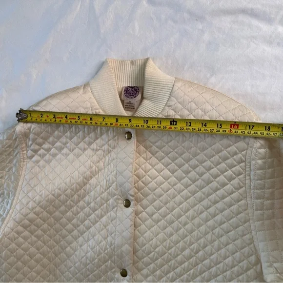 Vintage Saks Fifth Avenue Quilted Silk Bomber Jacket 90s Ivory Cream Women’s M - Picture 8 of 14